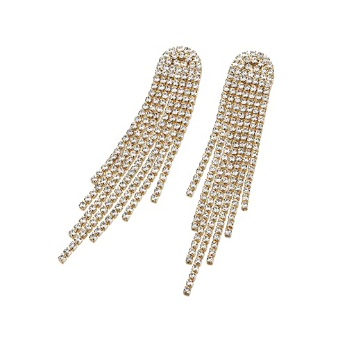 Clearine Bridal Quaste Damen funkeln Strass Kristall lange Tropfen Kronleuchter böhmischen baumelnden Ohrringe Klar Gold Ton von Clearine