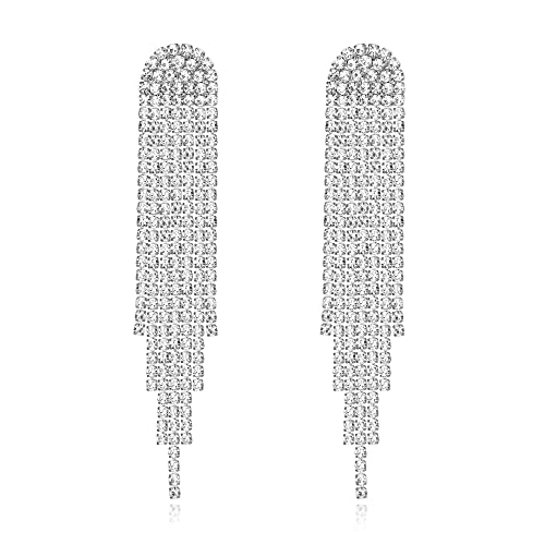 Clearine Bridal Quaste Damen funkeln Strass Kristall lange Tropfen Kronleuchter böhmischen baumelnden Ohrringe Klar Silber Ton Clearine Bridal Quaste Damen funkeln Strass Kristall lange Tropfen Kronleuchter böhmischen baumelnden Ohrringe Klar Silber Ton von Clearine