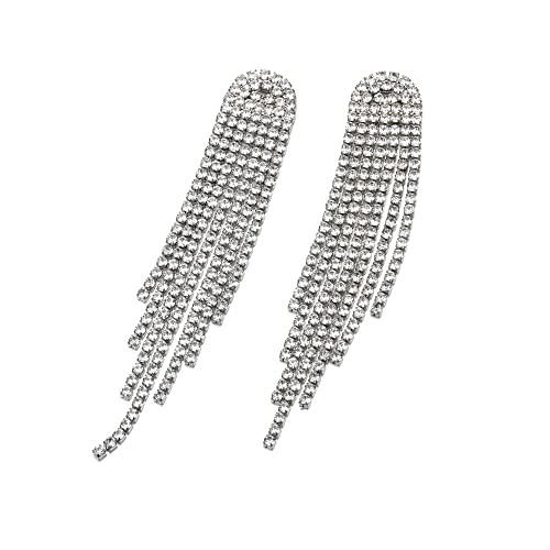 Clearine Bridal Quaste Damen funkeln Strass Kristall lange Tropfen Kronleuchter böhmischen baumelnden Ohrringe Klar Silber Ton von Clearine