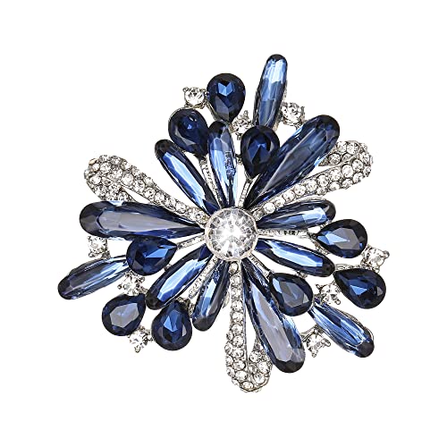 Clearine Brosche Stunning Multi Teardrop Rund Österreichischer Kristall Strass Cluster für Damen Saphir-Blau Silber-Ton von Clearine