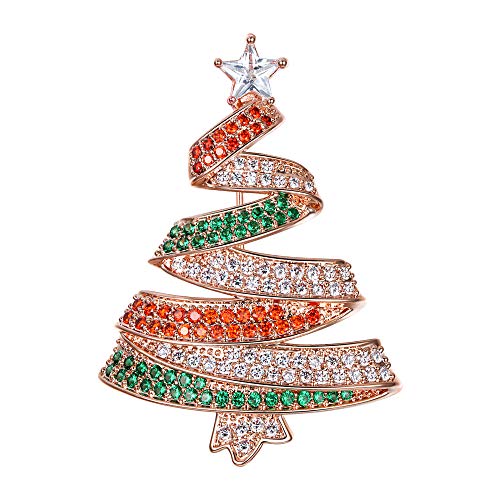Clearine Brosche Vintage bunter fröhlicher Kristall Weihnachtsbaum mit Stern Pin Für Kleidung Schmuck Bunt Rosegold Ton von Clearine