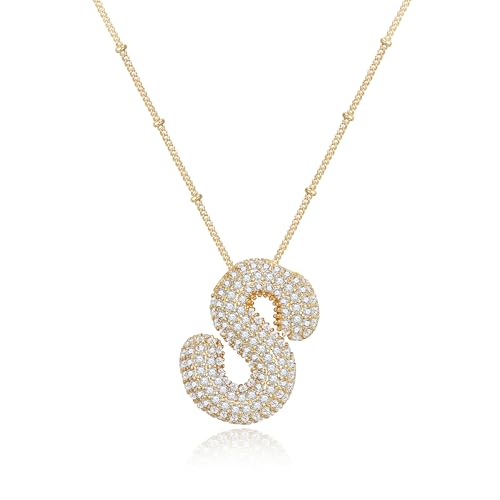 Clearine Bubble Brief Gold Luftballon Initial Halsketten Buchstabe S Anhänger Halskette für Damen Cubic Zirkonia Schmuck Geschenk für Geburtstag Weihnachten Clearine Bubble Brief Gold Luftballon Initial Halsketten Buchstabe S Anhänger Halskette für Damen Cubic Zirkonia Schmuck Geschenk für Geburtstag Weihnachten von Clearine
