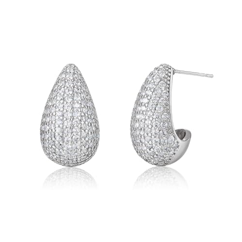 Clearine Chunky Teardrop Ohrringe für Damen, einzigartige Retro Hypoallergene Trendy Leichtgewicht Wassertropfen Gold Reifen Tropfen Ohrring für Party täglich tragen Zubehör Klar Silber-Ton von Clearine