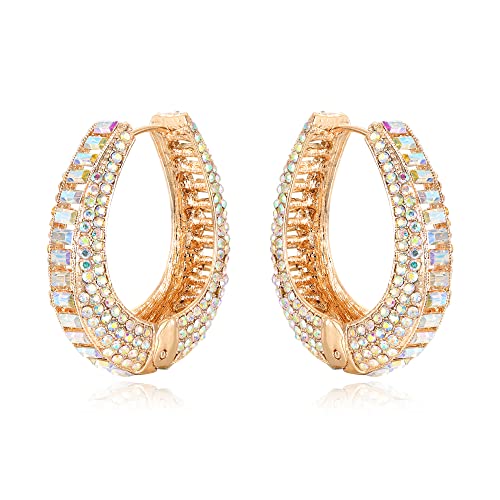 Clearine Creolen Mode Atemberaubende Kristall Geometrische Strass Cluster Huggie für Damen Schillernder AB Gold-Ton von Clearine