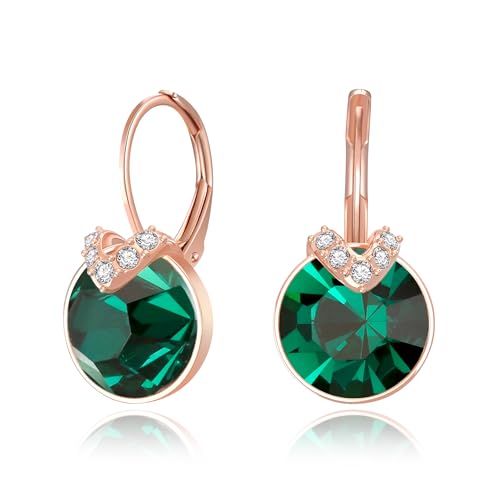 Clearine Cubic Zirkonia Leverback Ohrringe Smaragd-Grün Rosegold-Ton Kronleuchter Dangle Ohrringe Schmuck Geschenk für Valentinstag/Geburtstag/Weihnachten/Muttertag von Clearine