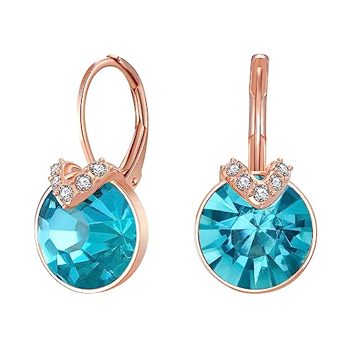 Clearine Cubic Zirkonia Leverback Ohrringe Topas-Blau Rosegold-Ton Kronleuchter Dangle Ohrringe Schmuck Geschenk für damen Valentinstag/Geburtstag/Weihnachten/Muttertag von Clearine