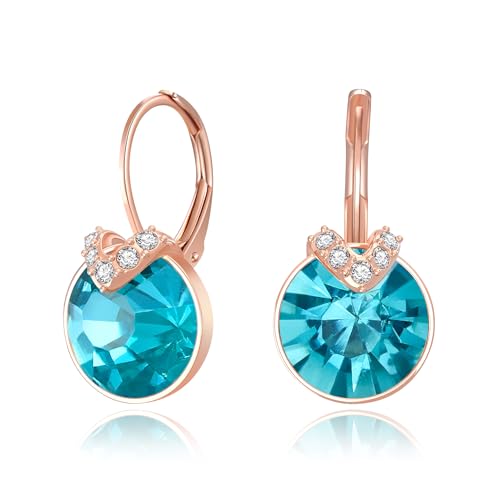Clearine Cubic Zirkonia Leverback Ohrringe Topas Blau Rosegold Ton Kronleuchter Dangle Valentinstag Geburtstag Weihnachten Muttertag Schmuck Geschenk für Mama Frauen Ehefrau Freundin von Clearine