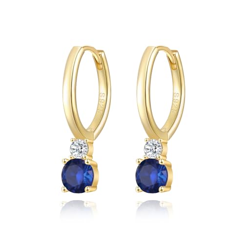 Clearine Dainty Sapphire Cubic Zirconia Hoop Earrings 925 Sterling Silber September Geburtsstein Ohrringe,Hypoallergenic Gold plattiert Ohrring Lightweight Ohrringe Geschenk für Damen Mädchen von Clearine