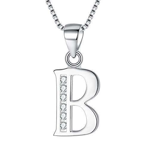 Clearine Halskette 925 Sterling Silber mit CZ 26 Buchstabe Alphabet Initial Personalisiert A biz Z Anhänger Kette für Damen Mädchen 44,5cm "B" von Clearine