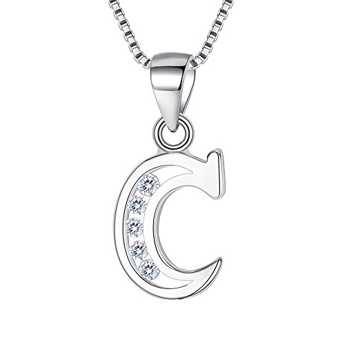 Clearine Halskette 925 Sterling Silber mit CZ 26 Buchstabe Alphabet Initial Personalisiert A biz Z Anhänger Kette für Damen Mädchen 44,5cm "C" von Clearine