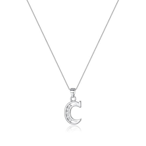 Clearine Halskette 925 Sterling Silber mit CZ 26 Buchstabe Alphabet Initial Personalisiert A biz Z Anhänger Kette für Damen Mädchen 44,5cm C von Clearine