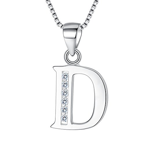 Clearine Halskette 925 Sterling Silber mit CZ 26 Buchstabe Alphabet Initial Personalisiert A biz Z Anhänger Kette für Damen Mädchen 44,5cm "D" von Clearine