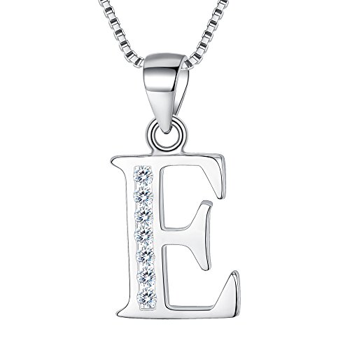 Clearine Buchstabe E Halskette 925 Sterling Silber mit CZ 26 Buchstabe Alphabet Initial Personalisiert A biz Z Anhänger Kette für Damen Mädchen 44,5cm "E" von Clearine