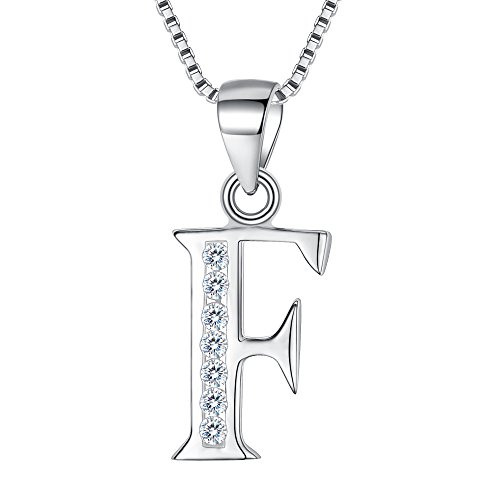 Clearine Halskette 925 Sterling Silber mit CZ 26 Buchstabe Alphabet Initial Personalisiert A biz Z Anhänger Kette für Damen Mädchen 44,5cm "F" von Clearine