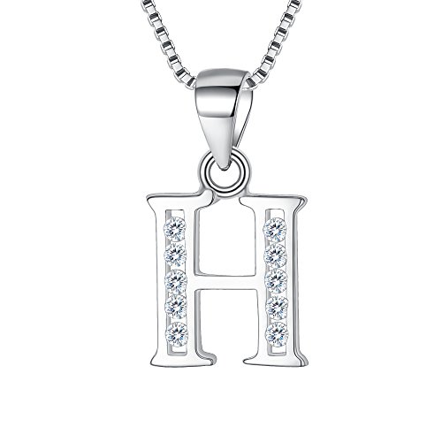 Clearine Halskette 925 Sterling Silber mit CZ 26 Buchstabe Alphabet Initial Personalisiert A biz Z Anhänger Kette für Damen Mädchen 44,5cm "H" von Clearine