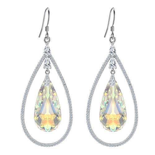 Clearine Damen 925 Sterling Silber CZ Fashion Elegant Unendlichkeit Kreis Tropfen Hook Ohrringe Kristall Klar Aurora Borealis AB von Clearine