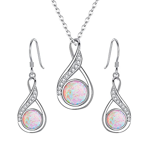 Clearine Damen 925 Sterling Silber Delicate Elegant CZ Cream Süßwasser-Zuchtperle Spiral Unendlichkeit Pendant Halskette Hook Ohrringe Schmuck Set (A-Pink Opal) von Clearine