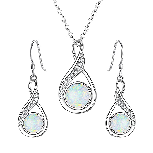 Clearine Damen 925 Sterling Silber Delicate Elegant CZ Cream Süßwasser-Zuchtperle Spiral Unendlichkeit Pendant Halskette Hook Ohrringe Schmuck Set (A-Weiß Opal) von Clearine