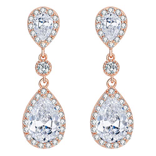 Clearine Damen 925 Sterling Silber Elegant Hochzeit Braut Cubic Zirconia Unendlichkeit Tropfen Pierced Dangle Ohrringe Klar Rose-Gold-Ton von Clearine