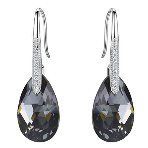 Clearine Ohrringe Kristall Teardrop 925 Sterling Silber Hochzeit Braut CZ Träne Ohrhänger Kristall Schwarz von Clearine