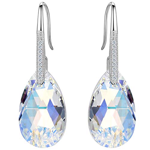 Clearine Ohrringe Kristall Teardrop 925 Sterling Silber Hochzeit Braut CZ Träne Ohrhänger Kristall Klar Aurora Borealis AB von Clearine