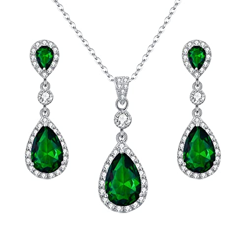 Clearine Damen 925 Sterling Silber Hochzeit Braut Cubic Zirconia Unendlichkeit Tropfen Anhänger Halskette Dangle Ohrringe Schmuck Set Smaragd-farbe Clearine Damen 925 Sterling Silber Hochzeit Braut Cubic Zirconia Unendlichkeit Tropfen Anhänger Halskette Dangle Ohrringe Schmuck Set Smaragd-farbe von Clearine