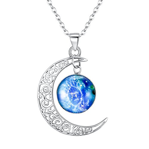 Clearine Sternbild Krebs Halskette Damen 925 Sterling Silber Horoskop 12 Konstellation Galaxis & Halbmond Mond Münze Blau Anhänger Hals-Schmuck Krebs von Clearine