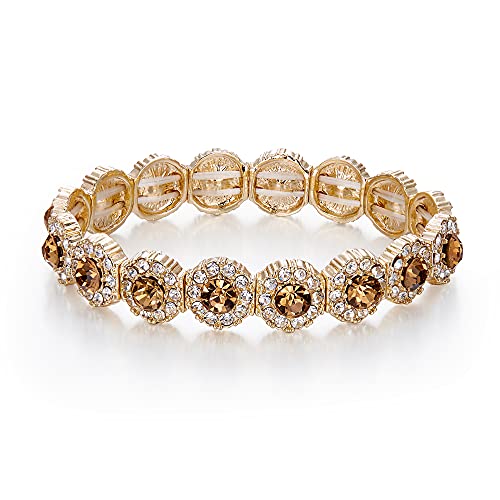 Clearine Damen Armband Hochzeit Braut Kristall Strass Perle Stretch Armreif klar Braun Gold-Ton von Clearine