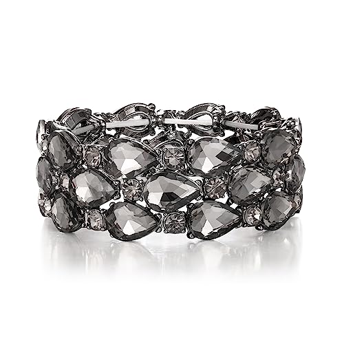 Clearine Damen Armband Mode Art Deco funkelnde Schicht Strass Kristall Stretch Armreif für Hochzeit Prom Party 02-Grau Schwarz-Ton (Teardrop) von Clearine
