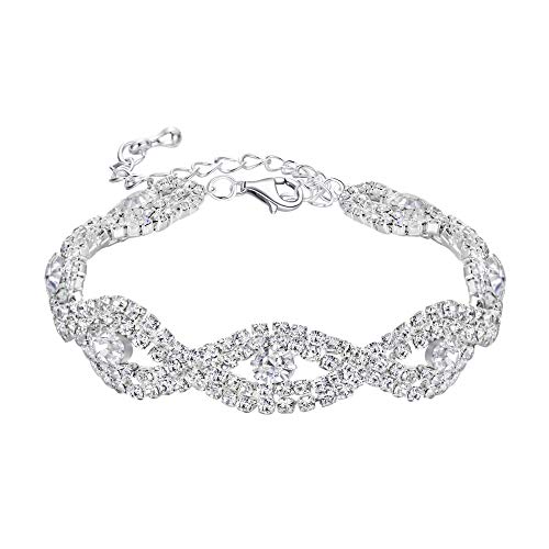 Clearine Damen Armkette Hochzeit Braut Kristall Infinity Tennis Armband Kette klar Silber-Ton von Clearine