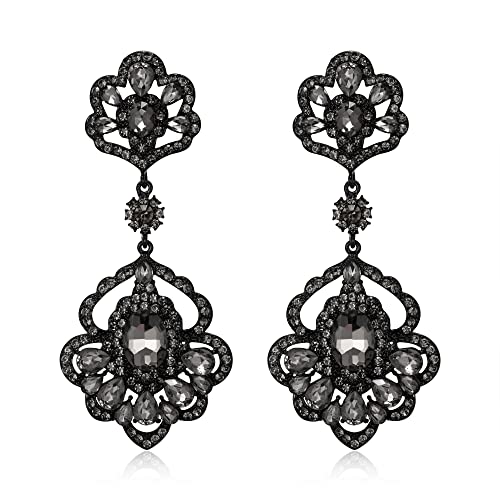 Clearine Damen Blatt förmigen Strass Kristall Hochzeit Braut Tropfen Statement Ohrringe für Brautjungfer Party Prom Grau Schwarz Ton von Clearine