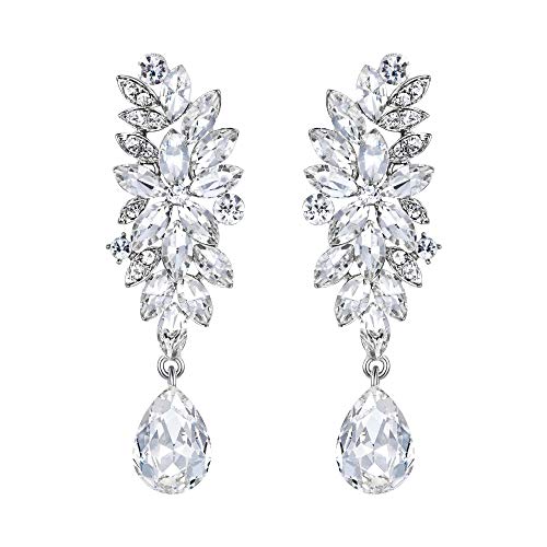 Clearine Damen Böhmisch Kristall Hochzeit Braut Blume Marquise Form Tropfen Dangle Statement Ohrringe Klar von Clearine