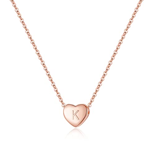 Clearine Damen Choker Halskette 925 Sterling Silber mit Buchstabe A-Z kleine Initial Herz Anhänger Kette Halsband Buchstabe K 14K Rose-Gold-Ton von Clearine