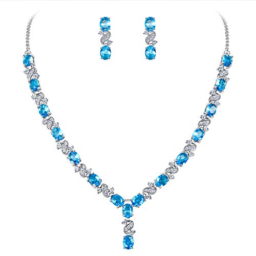 Clearine Damen Elegant Delicate Cubic Zirconia Unendlichkeit Y-Form Halskette Dangle Ohrringe Set Aquamarinblau von Clearine