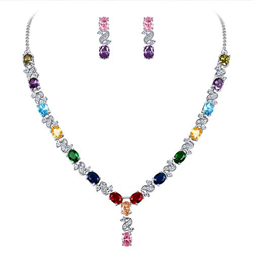 Clearine Damen Elegant Delicate Cubic Zirconia Unendlichkeit Y-Form Halskette Dangle Ohrringe Set Bunt von Clearine