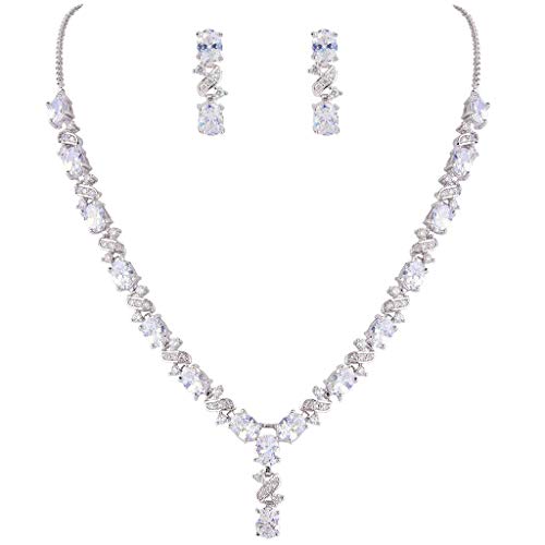 Clearine Damen Elegant Delicate Cubic Zirconia Unendlichkeit Y-Form Halskette Dangle Ohrringe Set Klar von Clearine