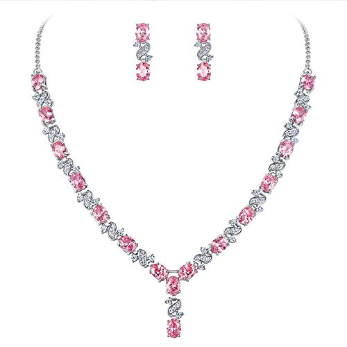 Clearine Damen Elegant Delicate Cubic Zirconia Unendlichkeit Y-Form Halskette Dangle Ohrringe Set Pink Turmalin farbe von Clearine