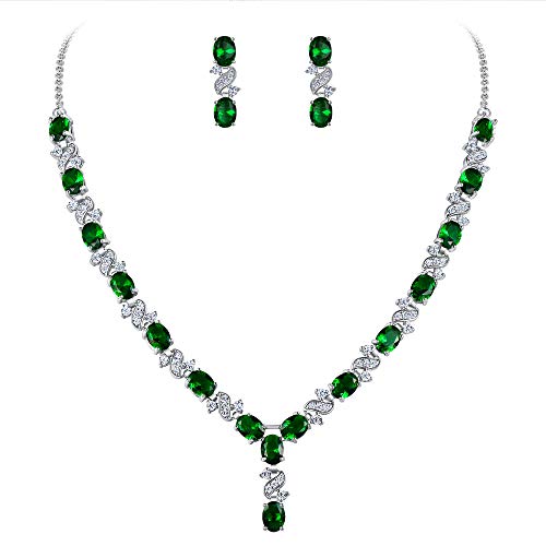 Clearine Damen Schmuckset Elegant Delicate Cubic Zirconia Unendlichkeit Y-Form Halskette Dangle Ohrringe Set Smaragd-Farbe von Clearine