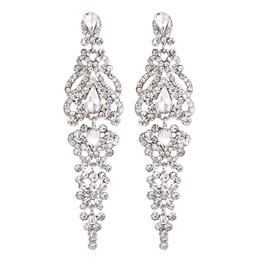 Clearine Damen Ohrringe Vintage Elegant Kristall Hochzeit Braut 1920er Jahre Hollow Floral Cluster Teardrop Ohrhänger Ohrstecker Ohr Schmuck (Klar Silber-Ton) von Clearine