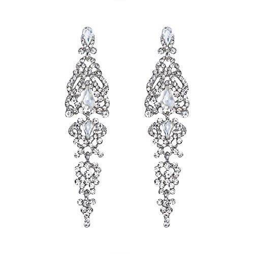 Clearine Damen Ohrringe Vintage Elegant Kristall Hochzeit Braut 1920er Jahre Hollow Floral Cluster Teardrop Ohrhänger Ohrstecker Ohr Schmuck (Klar Silber-Ton) von Clearine