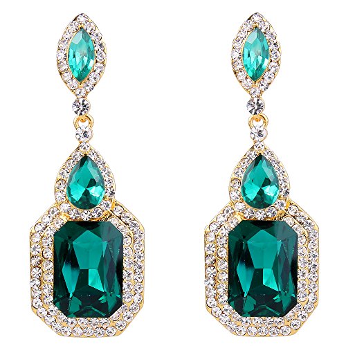 Clearine Damen Fashion Einfach Geometrisch Kristall Marquise Tropfen Form Chandelier Dangle Statement Ohrringe Gold-Ton Grün von Clearine
