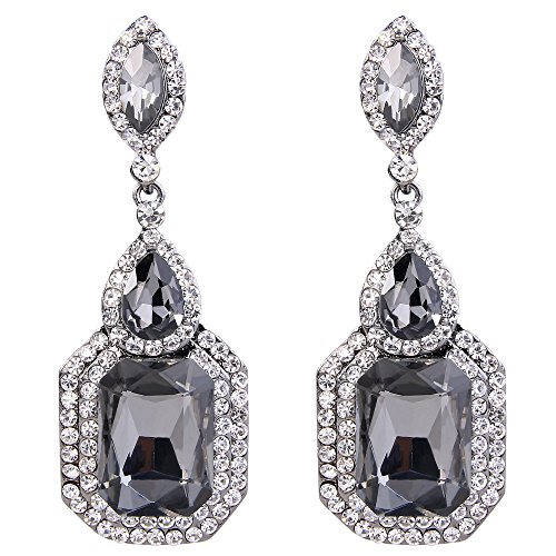 Clearine Damen Fashion Einfach Geometrisch Kristall Marquise Tropfen Form Chandelier Dangle Statement Ohrringe Schwarz-Ton Grau von Clearine