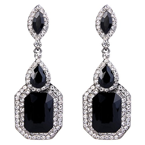 Clearine Damen Fashion Einfach Geometrisch Kristall Marquise Tropfen Form Chandelier Dangle Statement Ohrringe Schwarz-Ton Schwarz von Clearine