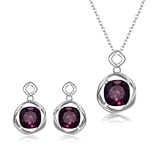 Clearine Damen Funkelnde Schmuck-Set mit Halskette und Ohrring Prisma österreichischen Kristall Geschenk für Braut Brautjungfer Lila Silber-Ton von Clearine