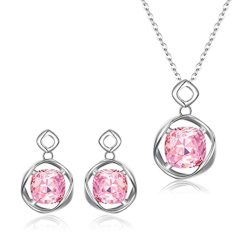 Clearine Damen Funkelnde Schmuck-Set mit Halskette und Ohrring Prisma österreichischen Kristall Geschenk für Braut Brautjungfer Rosa Silber-Ton von Clearine
