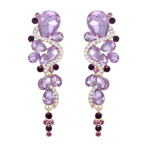 Clearine Damen Hochzeit Braut Böhmisch Boho Kristall Kronleuchter lange Tropfen baumeln Ohrringe Hell lila Gold Ton von Clearine