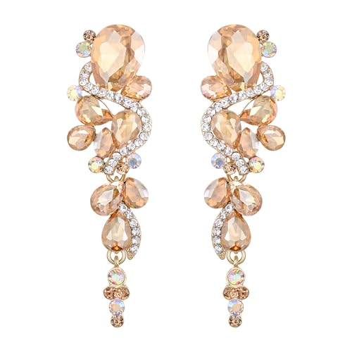 Clearine Damen Hochzeit Braut Bohemian Boho Kristall Kronleuchter lange Tropfen Ohrringe Champagner Gold Tone Clearine Damen Hochzeit Braut Bohemian Boho Kristall Kronleuchter lange Tropfen Ohrringe Champagner Gold Tone von Clearine