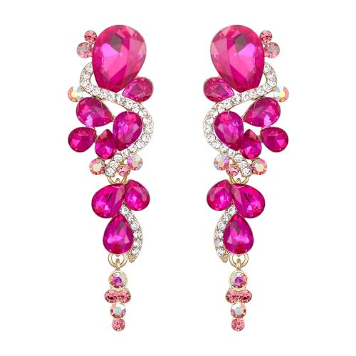 Clearine Damen Hochzeit Braut Bohemian Boho Kristall Kronleuchter lange Tropfen baumeln Ohrringe Heißen Rosa Gold Ton von Clearine
