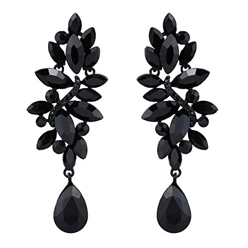 Clearine Damen Hochzeit Braut Kristall Marquise Cluster Tropfen Chandelier Dangle Ohrringe Schwarz Schwarz-Ton von Clearine