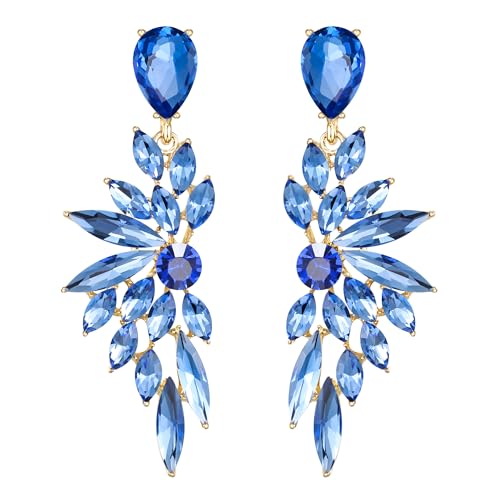Clearine Damen Hochzeit Braut Kristall Teardrop Multi Marquise Cluster Bling Dangle Ohrringe Hellblau Gold Tone Clearine Damen Hochzeit Braut Kristall Teardrop Multi Marquise Cluster Bling Dangle Ohrringe Hellblau Gold Tone von Clearine